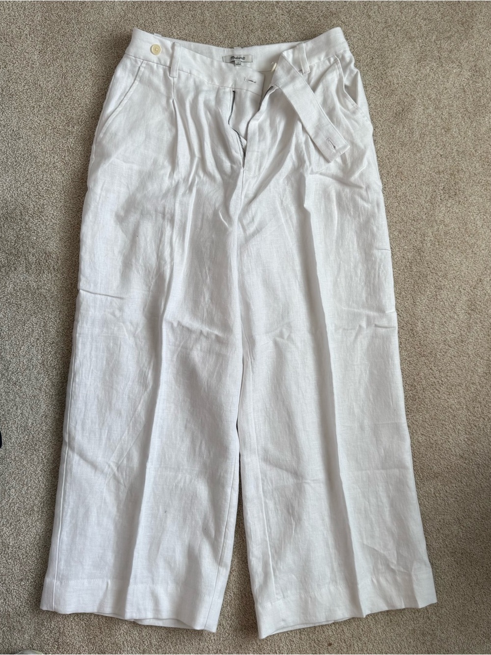 Madewell White Linen High-Waist Wide-leg Trousers